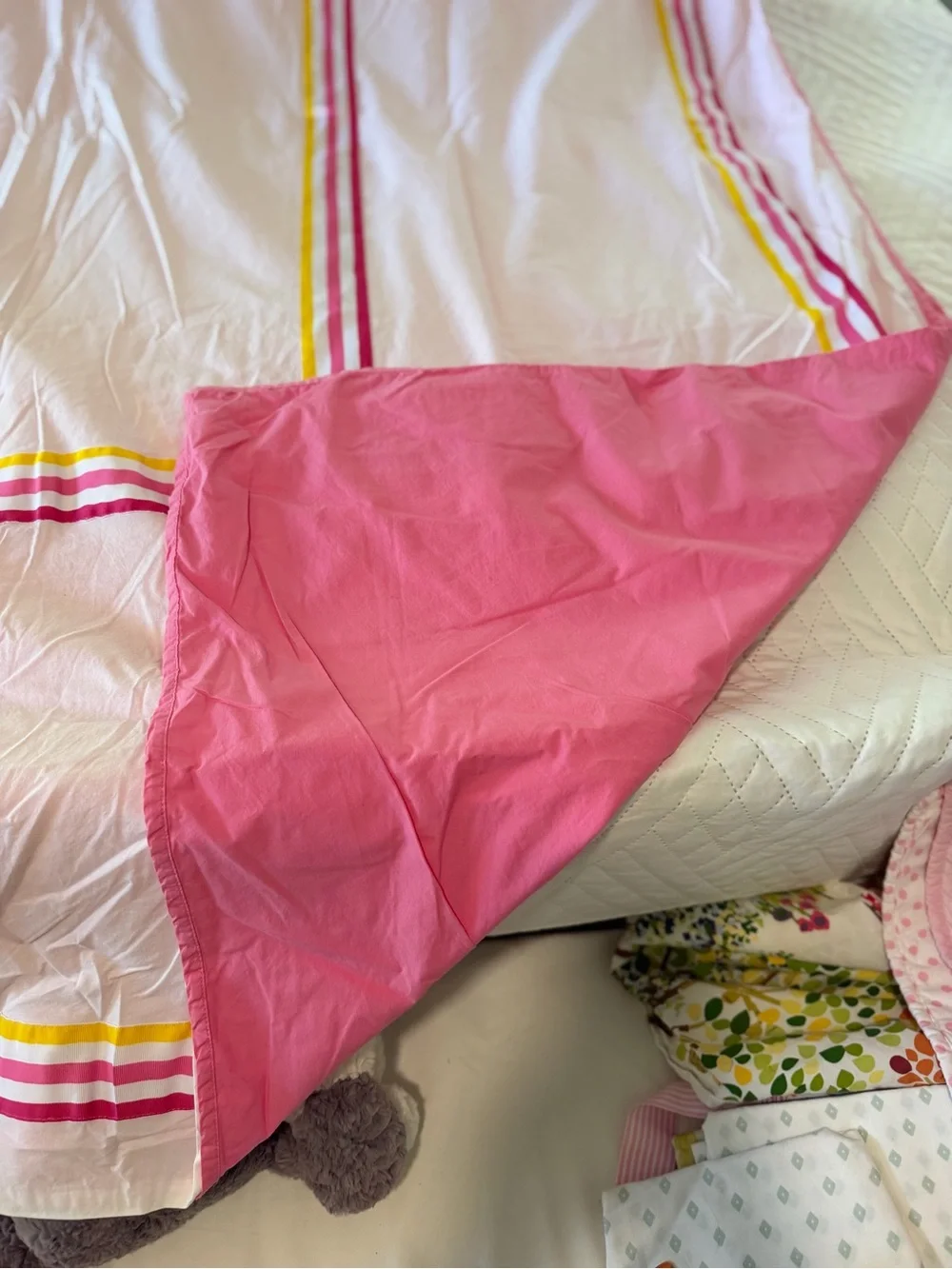 Pottery Barn Kids Pink Duvet Cover with Yellow & Fuchsia Stripe Accents